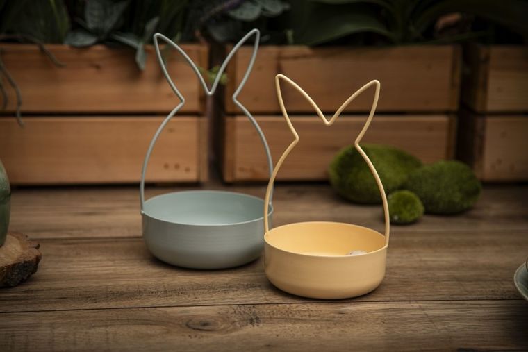 Altom Design, patera dekoracyjna metalowa, zając, miętowy, 12-11,5-21 cm