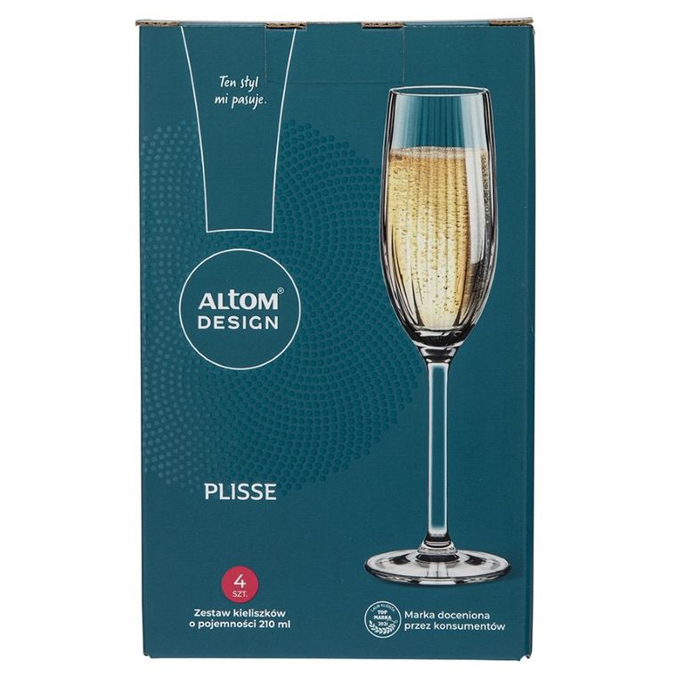 Altom Design, Plisse, komplet kieliszków do szampana, 210 ml, 4 szt.