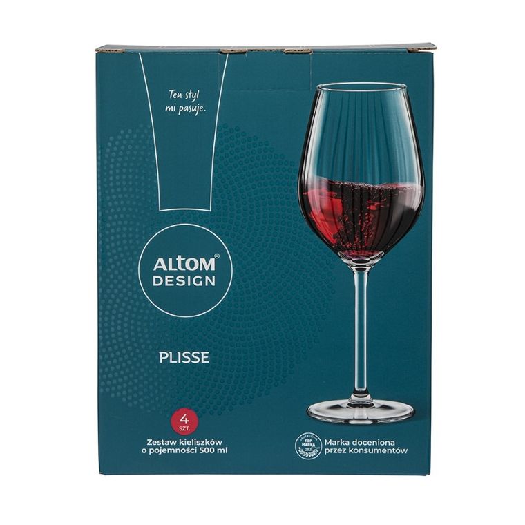 Altom Design, Plisse, komplet kieliszków do wina czerwonego, 500 ml, 4 szt.