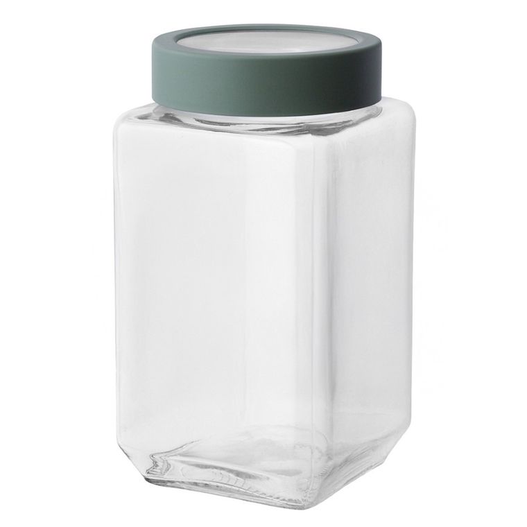 Altom Design, pojemnik szklany kwadratowy z szałwiową pokrywką, 1 l