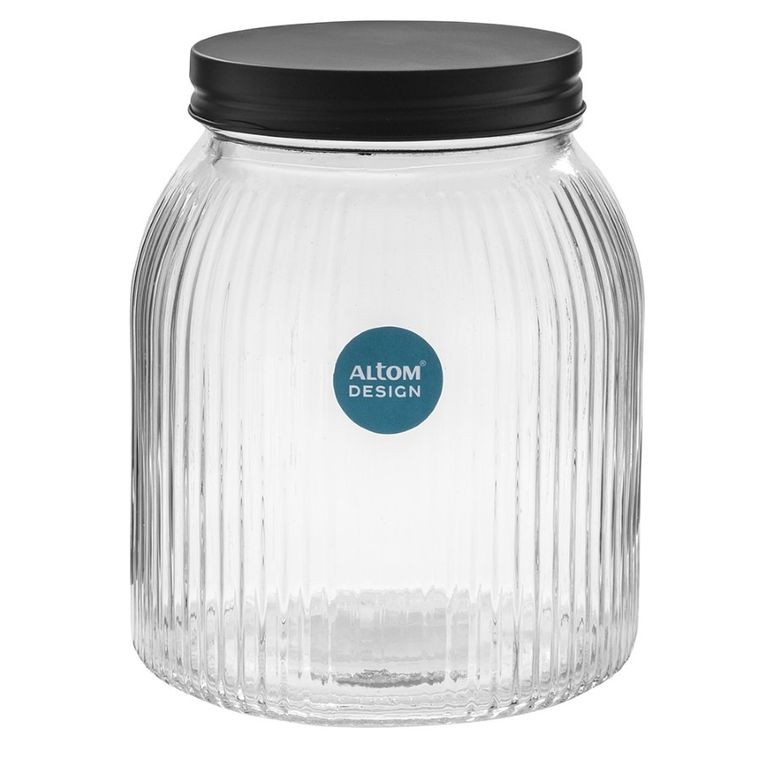 Altom Design, pojemnik szklany relief z pokrywą, czarny, 1,3l