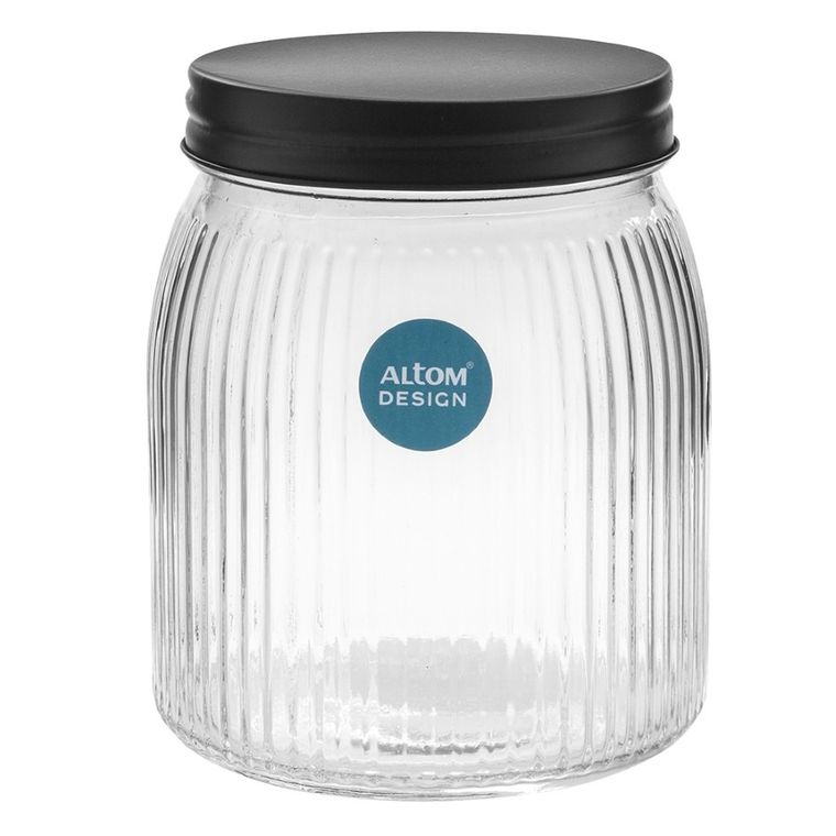 Altom Design, pojemnik szklany relief z pokrywą, czarny, 950 ml