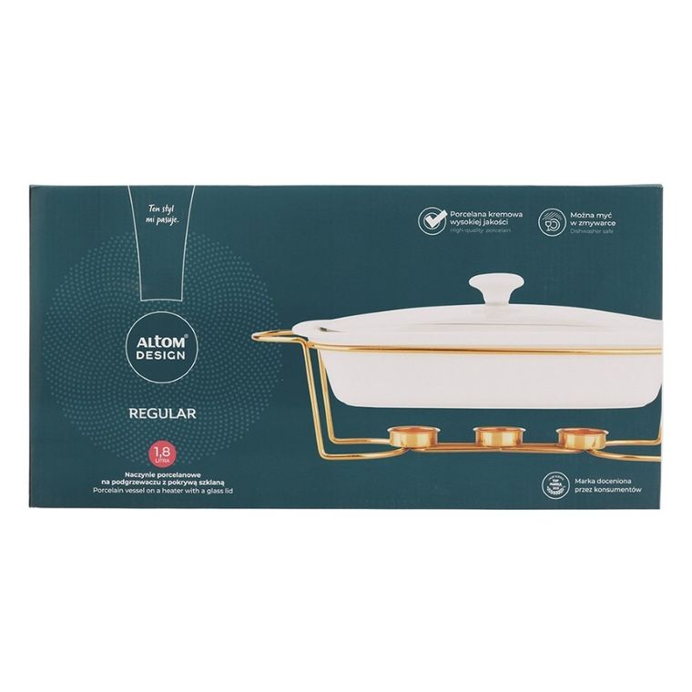 Altom Design, Regular, naczynie do zapiekania na podgrzewaczu, złoty, prostokątne, 1,8l