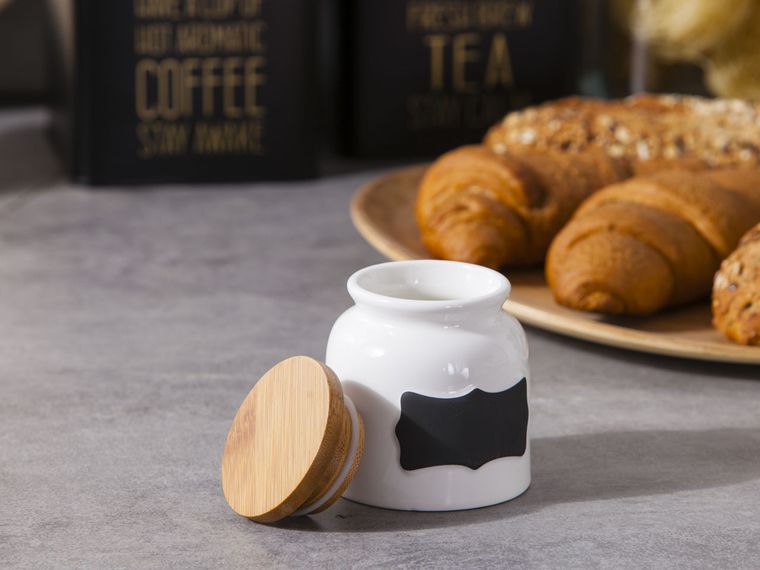 Altom Design, Regular, słoiczek porcelanowy z bambusowym wieczkiem, 200ml, 8-9 cm