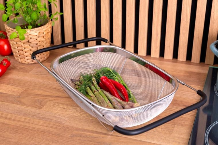 Altom Design, Spiżarnia pani domu, cedzak do zlewu, rozsuwany nierdzewny, 34-26-11 cm