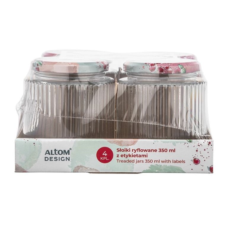 Altom Design, Spiżarnia pani domu, komplet 4 słoików, 350 ml, ryflowanych z 4 etykietami samoprzylepnymi