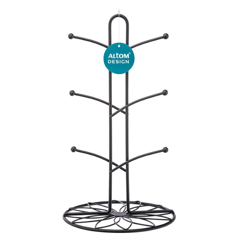 Altom Design, stojak na kubki, metalowy, czarny w kwiaty, 18-33 cm