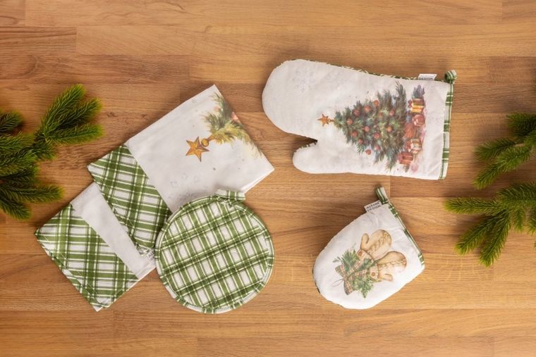 Altom Design, świąteczne drzewko, chwytak kuchenny, 13-16 cm, 100% bawełna, wianek rękawiczki