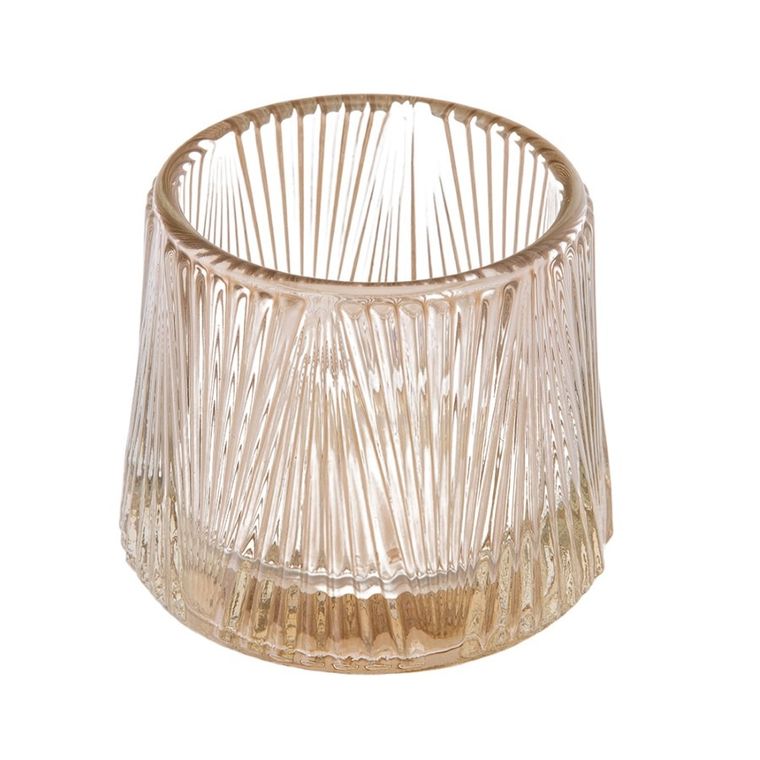Altom Design, świecznik szklany prążkowany, 7.5-7.5-7 cm
