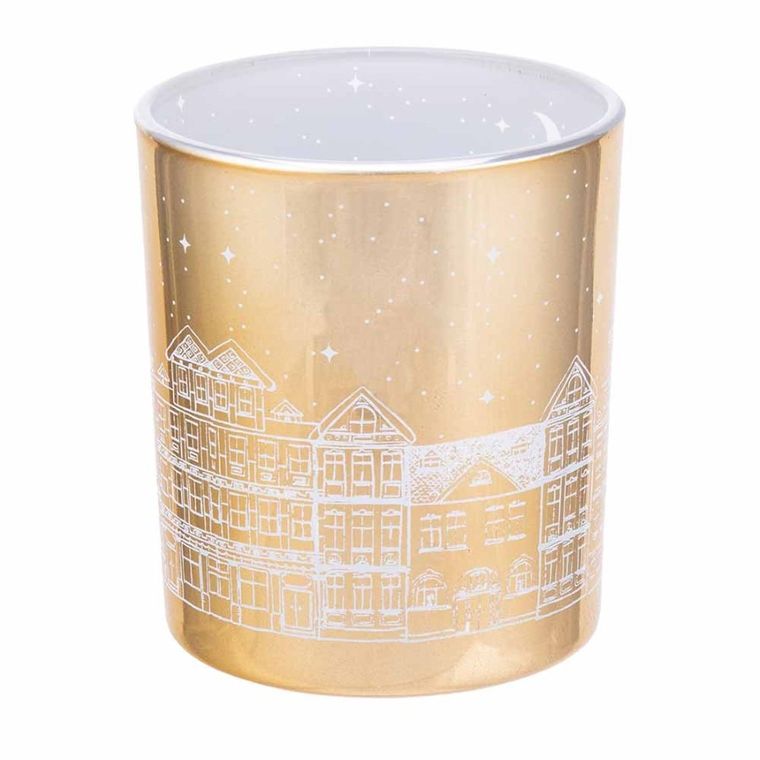 Altom Design, świecznik szklany z jasnym wnętrzem, złoty, Kamieniczki, 9-10 cm