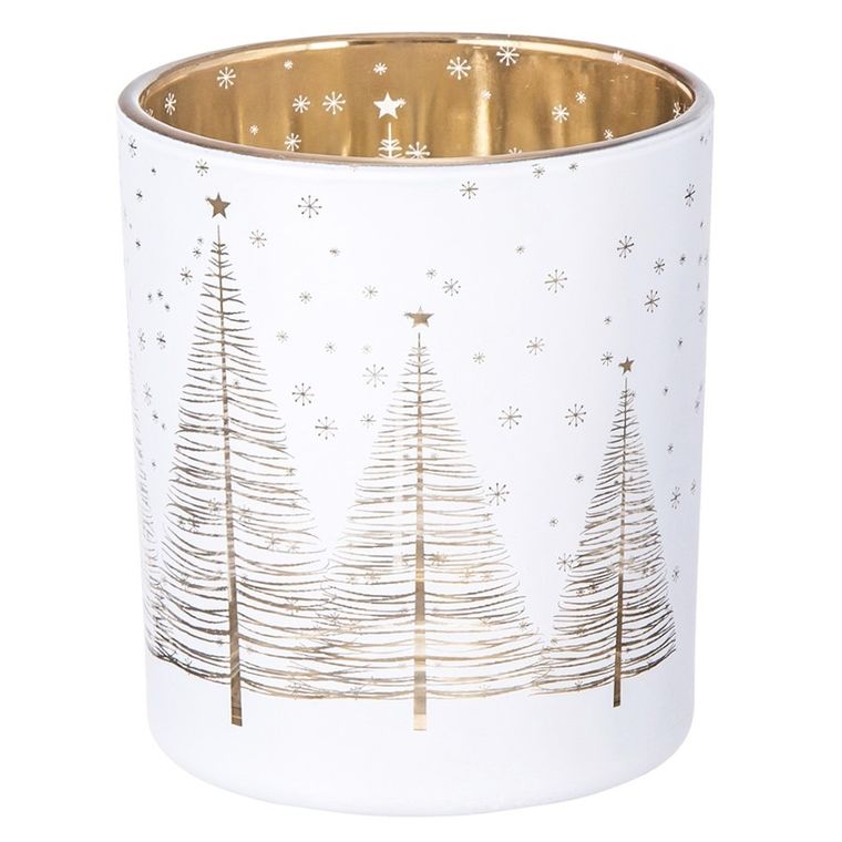 Altom Design, świecznik szklany ze złotym wnętrzem, biały, Choinki, 9-10 cm