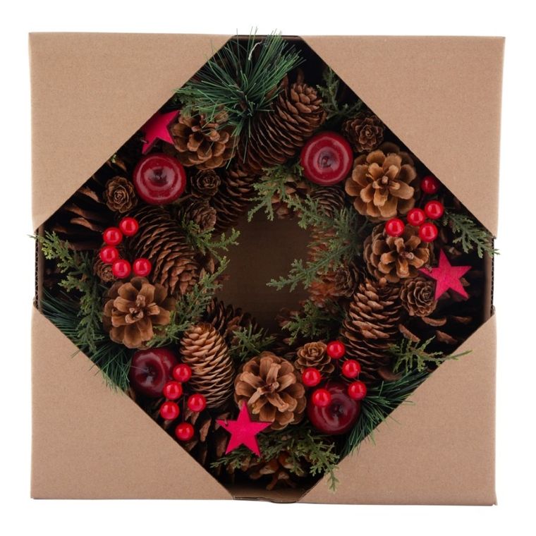 Altom Design, wianek zimowy czerwone jabłuszka, 30-30-8 cm