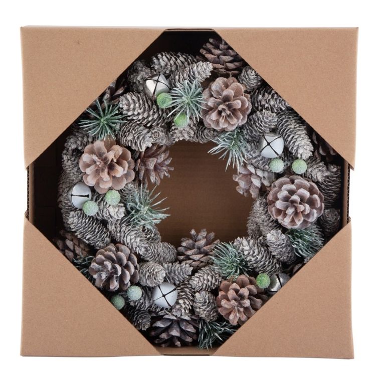 Altom Design, wianek zimowy z białymi szyszkami, 30-30-8 cm