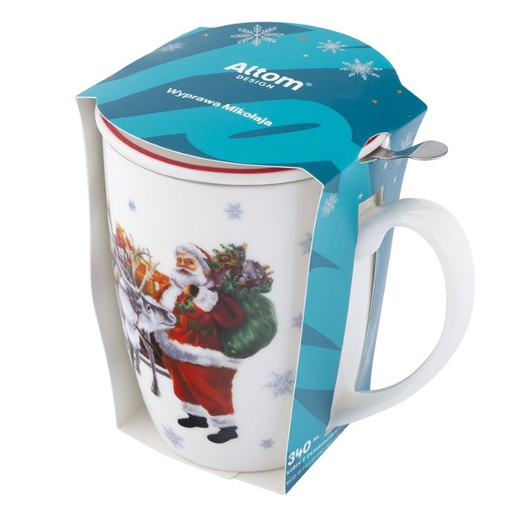 Altom Design, wyprawa mikołaja kubek z zaparzaczem i pokrywką, 340 ml w opasce