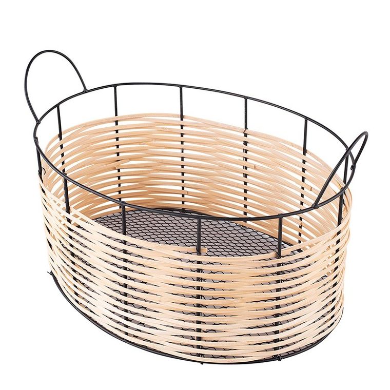 Altom, koszyk metalowy ze słomkowym wykończeniem, 40-26,5-24,5 cm