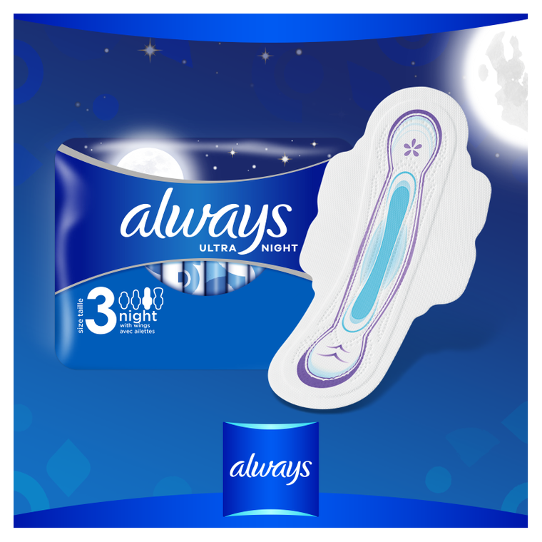 Always, Ultra Night, podpaski ze skrzydełkami, rozmiar 3, 7 szt.