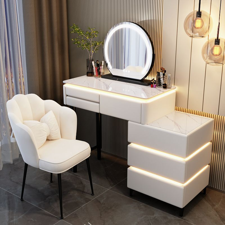 Ana, toaletka kosmetyczna LED, zestaw biały, blat 80 cm