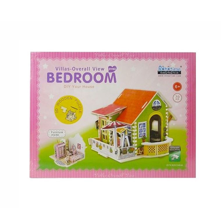 Anek dla Dzieci, drewniany dom z meblami, puzzle 3D, 70 elementy