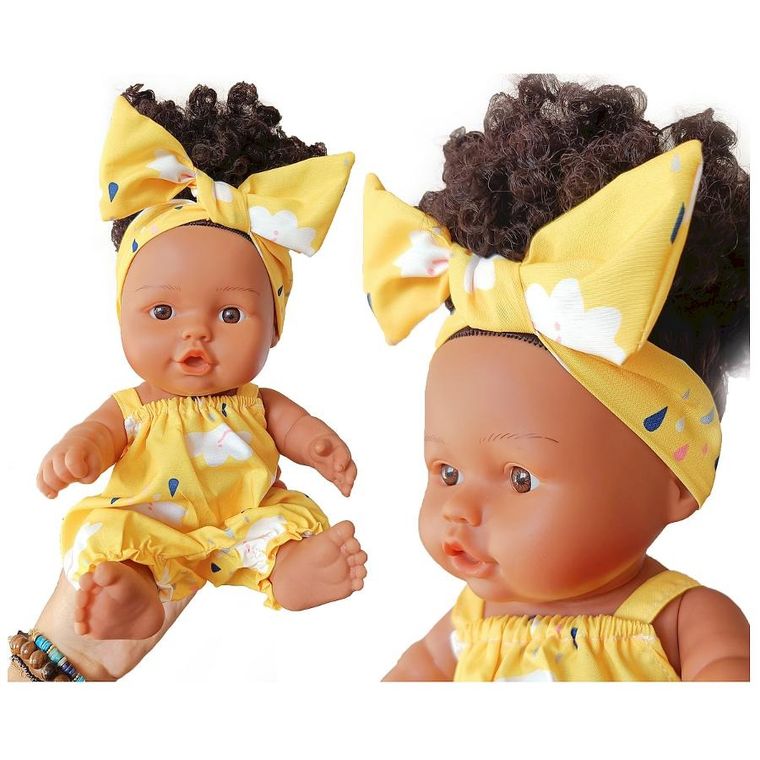 Anek dla Dzieci, lalka bobas z kokardą, żółta
