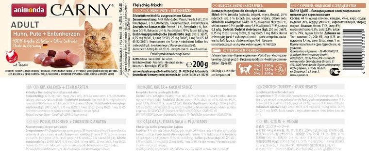 Animonda, Carny, Adult, karma mokra dla kota, kurczak, indyk, kacze serca, 200g