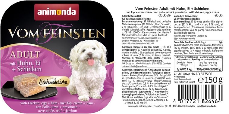 Animonda, Vom Feinsten Classic, karma mokra dla psa, kurczak, jajko + szynka, 150 g