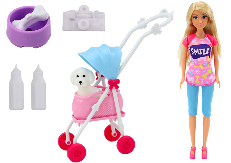 Anlily, lalka z pieskiem w wózku, 30 cm