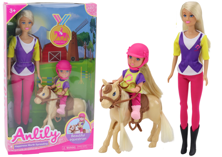 Anlily, stadnina koni, lalka z dzieckiem i kucykiem