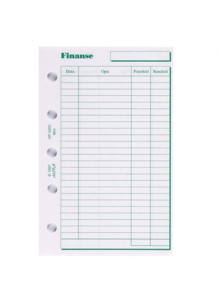 Antra, wkład do organizera, mini, Finanse