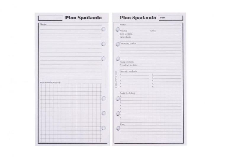 Antra, wkład do organizera, strona, Plan spotkań