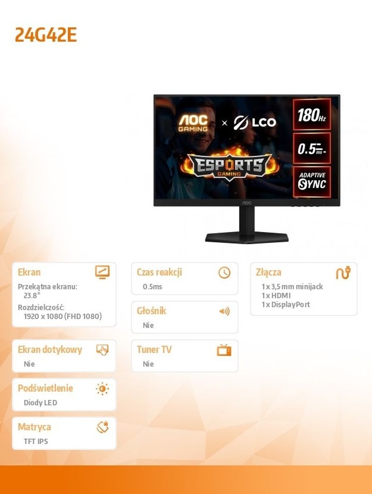 Aoc, monitor, LED, 23,6", 24G42E, 180Hz