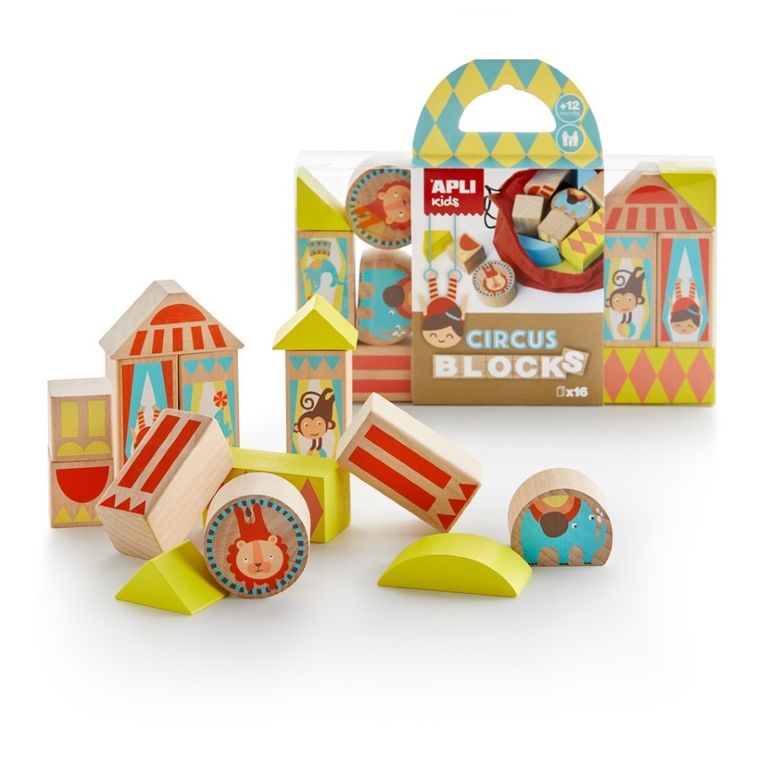 Apli Kids, drewniane klocki z woreczkiem, cyrk