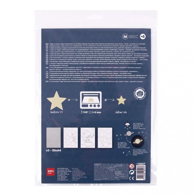 Apli Kids, magiczny plastik, świecący w ciemności, 3 arkusze