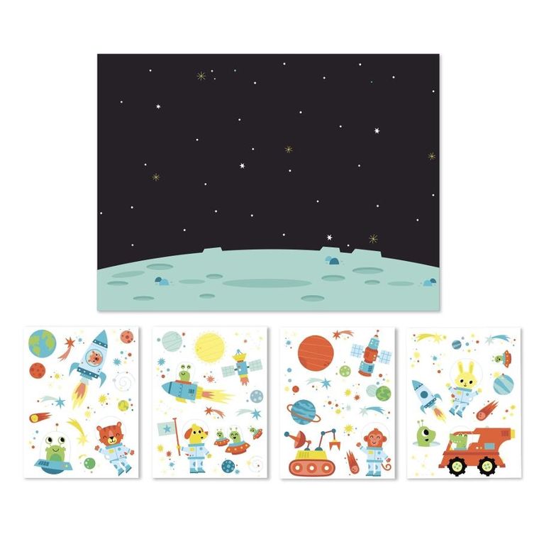 Apli Kids, naklejki wielokrotnego użytku z planszą, Kosmos