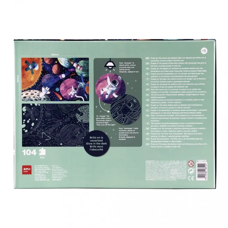Apli Kids, puzzle świecące w ciemności, Układ Słoneczny, 104 elementy