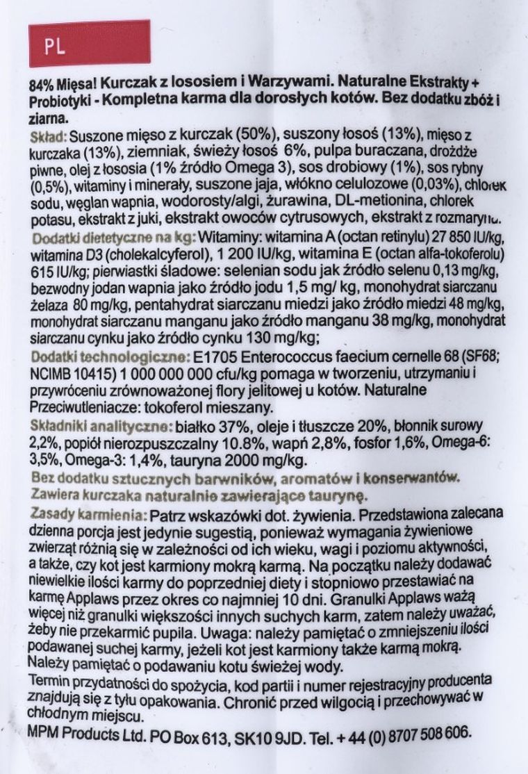 Applaws, Cat, karma sucha dla kota, Kurczak i Łosoś, 7,5 kg