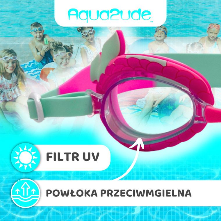 Aqua2ude, okulary do pływania dla dzieci, Syrena turkusowe