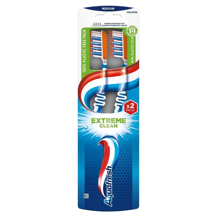 Aquafresh, Extreme Clean, szczoteczka do zębów, Medium, 2 szt.
