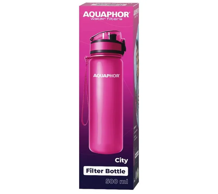 Aquaphor, City, butelka filtrująca, 500 ml, różowa