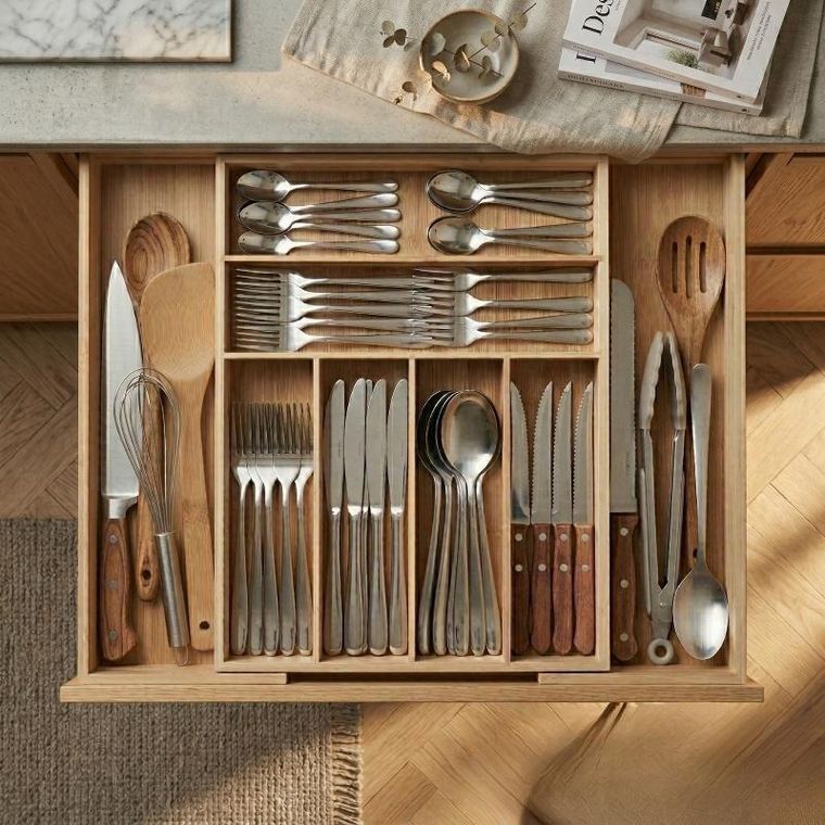 Aromelio, Vario, rozkładany organizer na sztućce, bambusowy, 53-33-43 cm