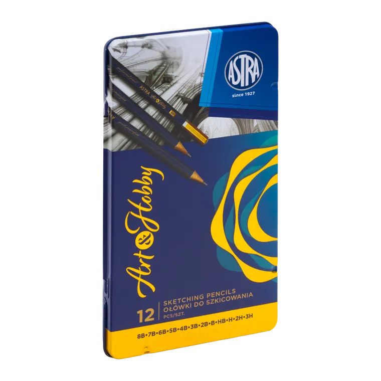 Artea, zestaw ołówków do szkicowania w metalowym pudełku, 12 kolorów
