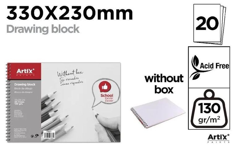Artix, blok rysunkowy, 20 arkuszy, 130g, 33-23 cm