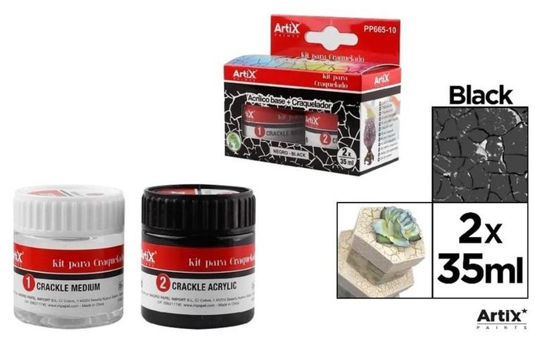 Artix, farba akrylowa + środek do spękań, czarna, 2-35 ml