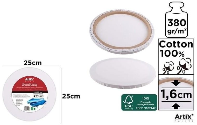 Artix, podobrazie, okrągłe, 25-25-1.6 cm, 380g/m2