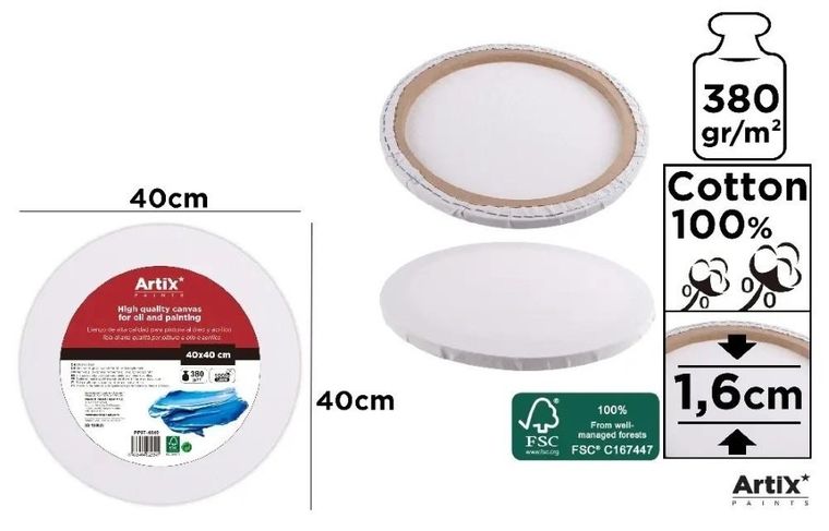 Artix, podobrazie, okrągłe, 40-40-1.6 cm, 380g/m2