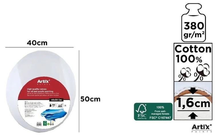 Artix, podobrazie, owalne, 40-50-1,6 cm, 380g/m2