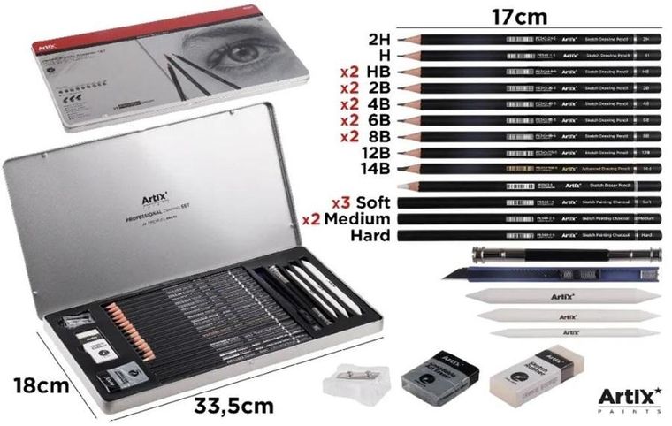 Artix, profesjonalny zestaw do szkicowania, 29 elementów