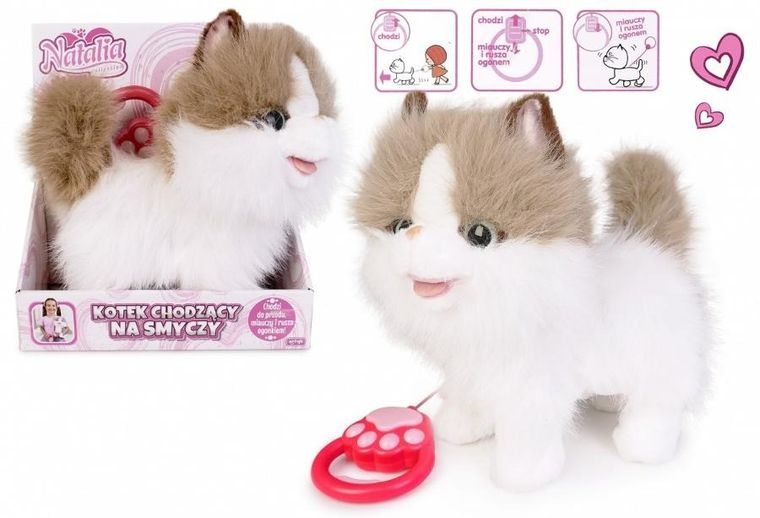 Artyk, kot chodzący na smyczy, zabawka interaktywna, biało rudy