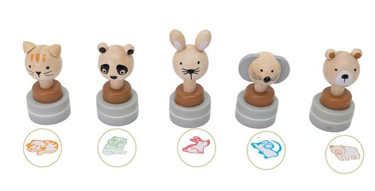 Askato, drewniana pieczątka z tuszem, zwierzęta, 1 szt.