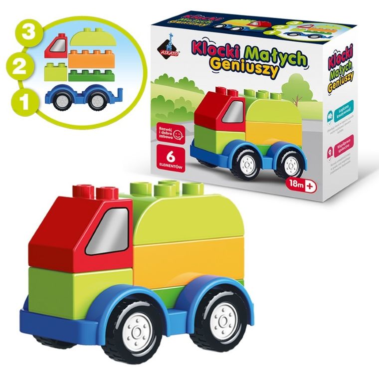 Askato, Klocki Małych Geniuszy, Autko, 6 elementów