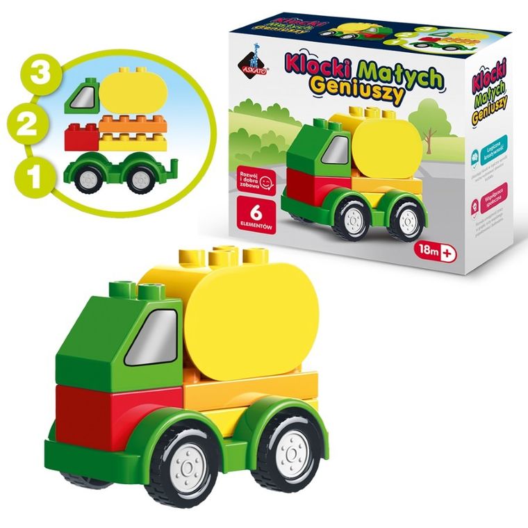 Askato, Klocki Małych Geniuszy, Autko, 6 elementów